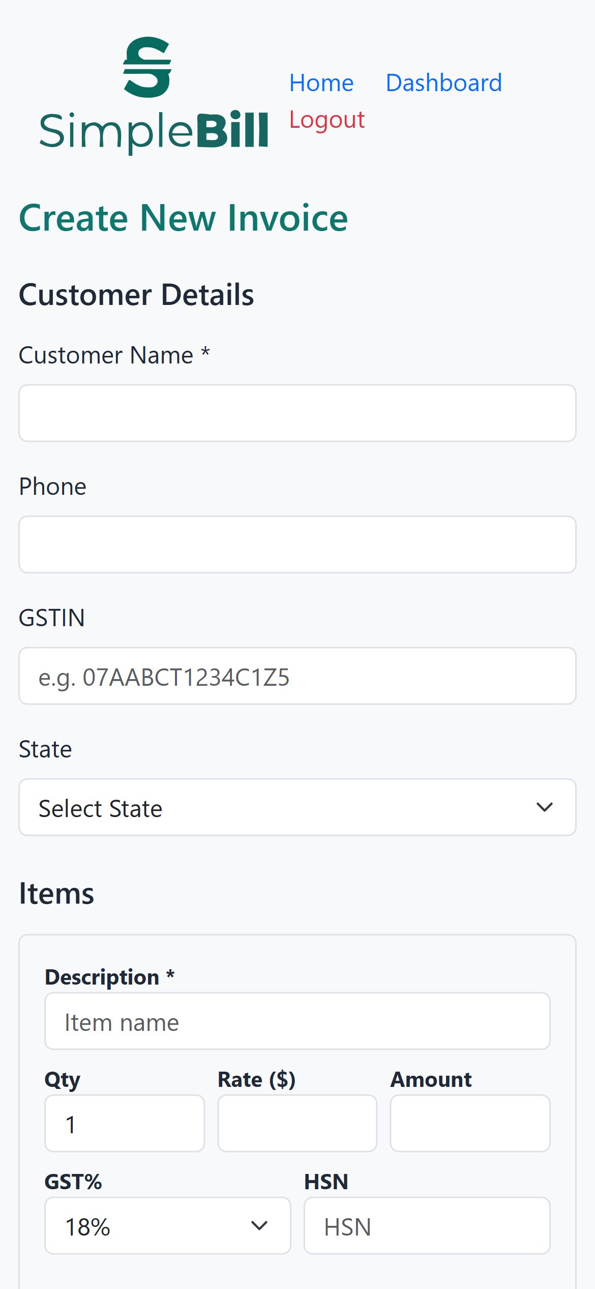 Create invoice mobile