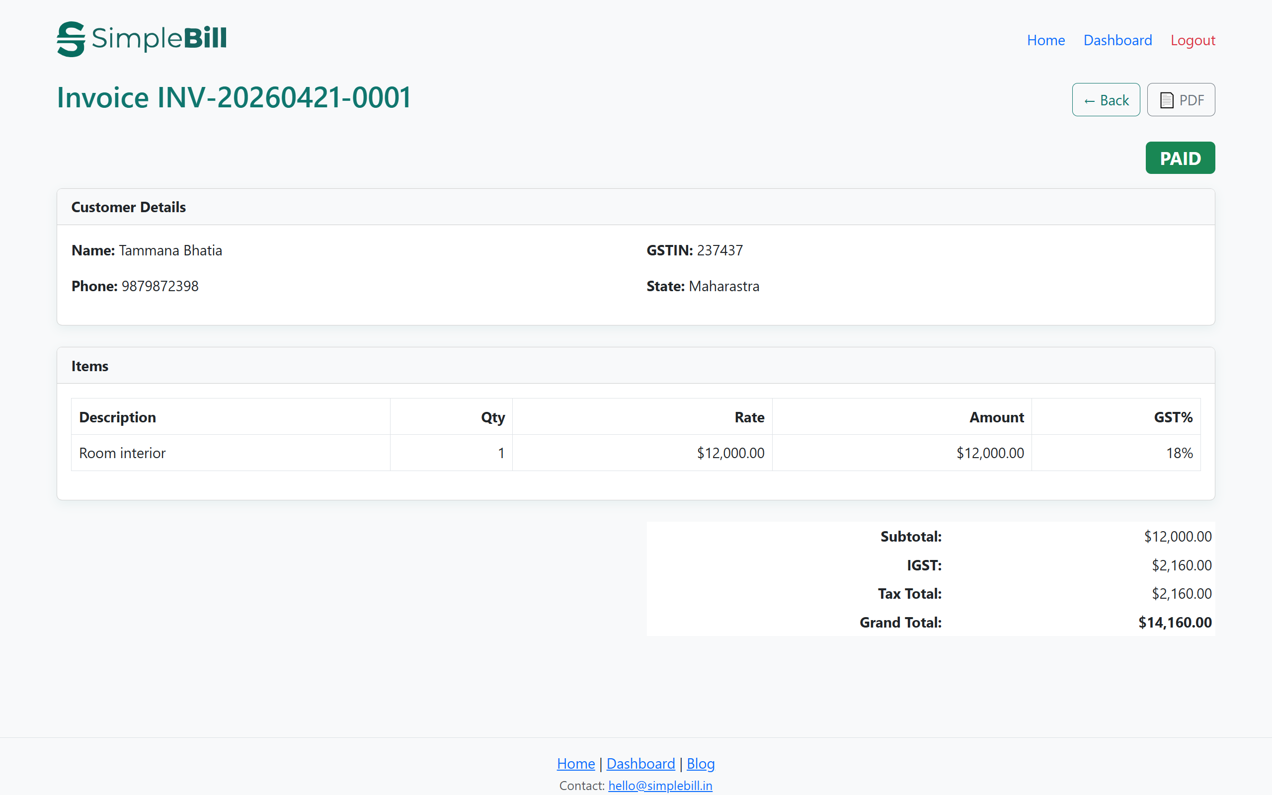 View invoice desktop