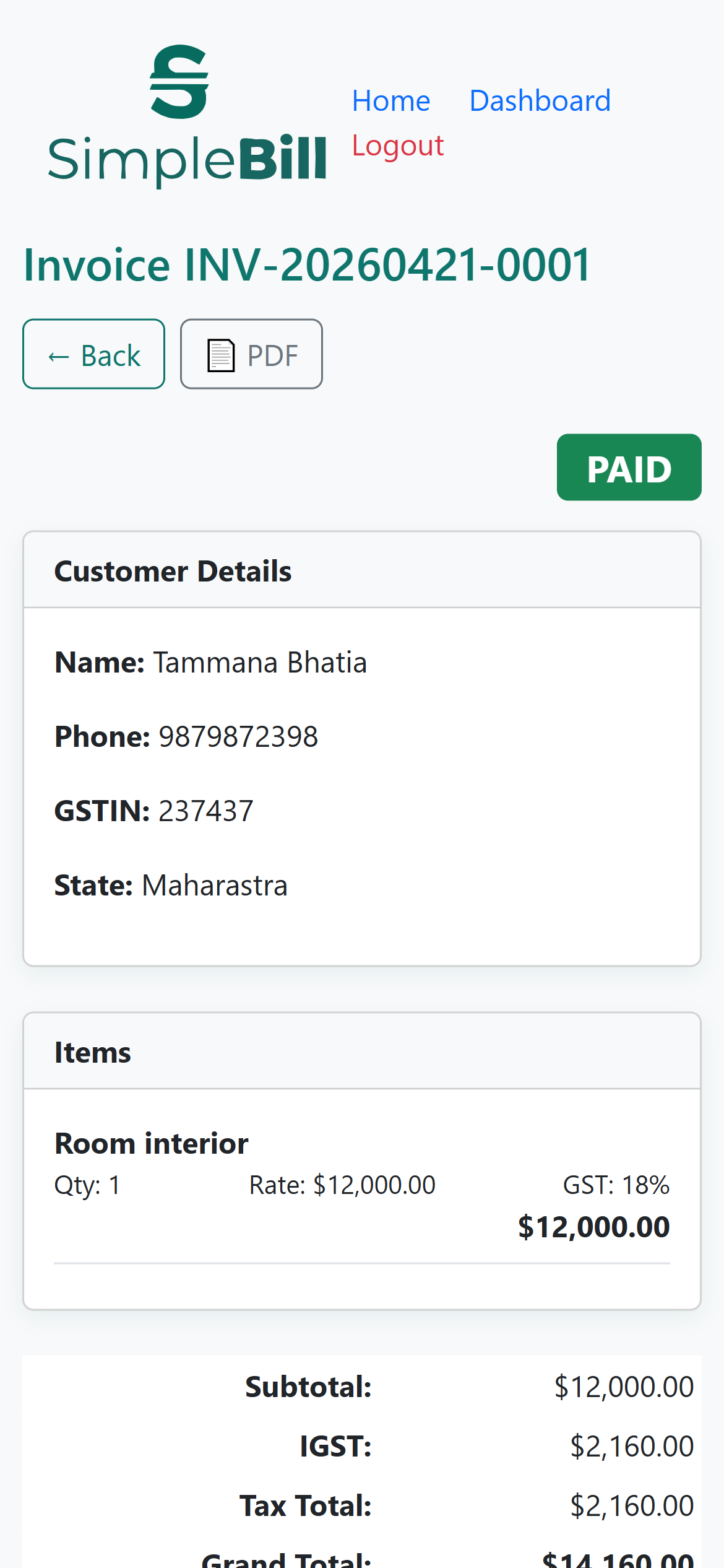 View invoice mobile
